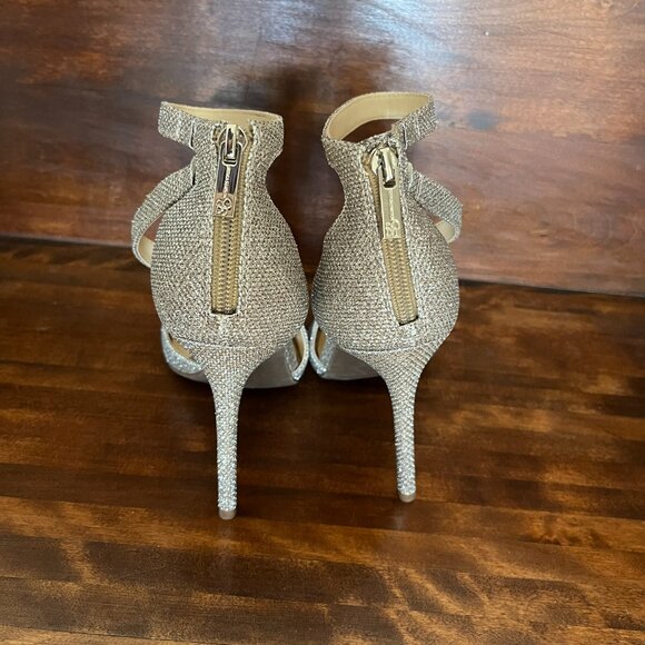 Jessica Simpson Jesimae Gold Shimmer Heels Open Toe Stilettos Evening Size 7.5 - Picture 4 of 9